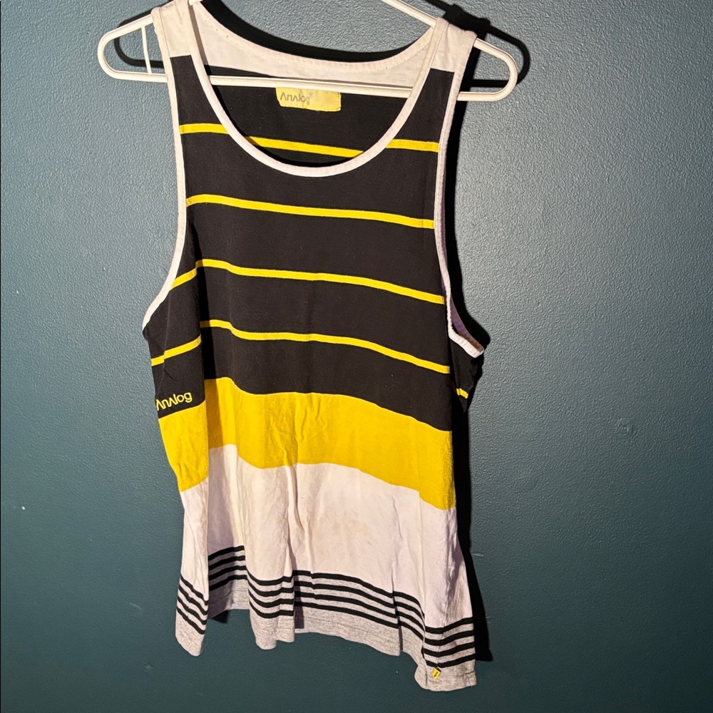 Analog  Men’s Tank Top Stripes Beach Yellow Size Medium